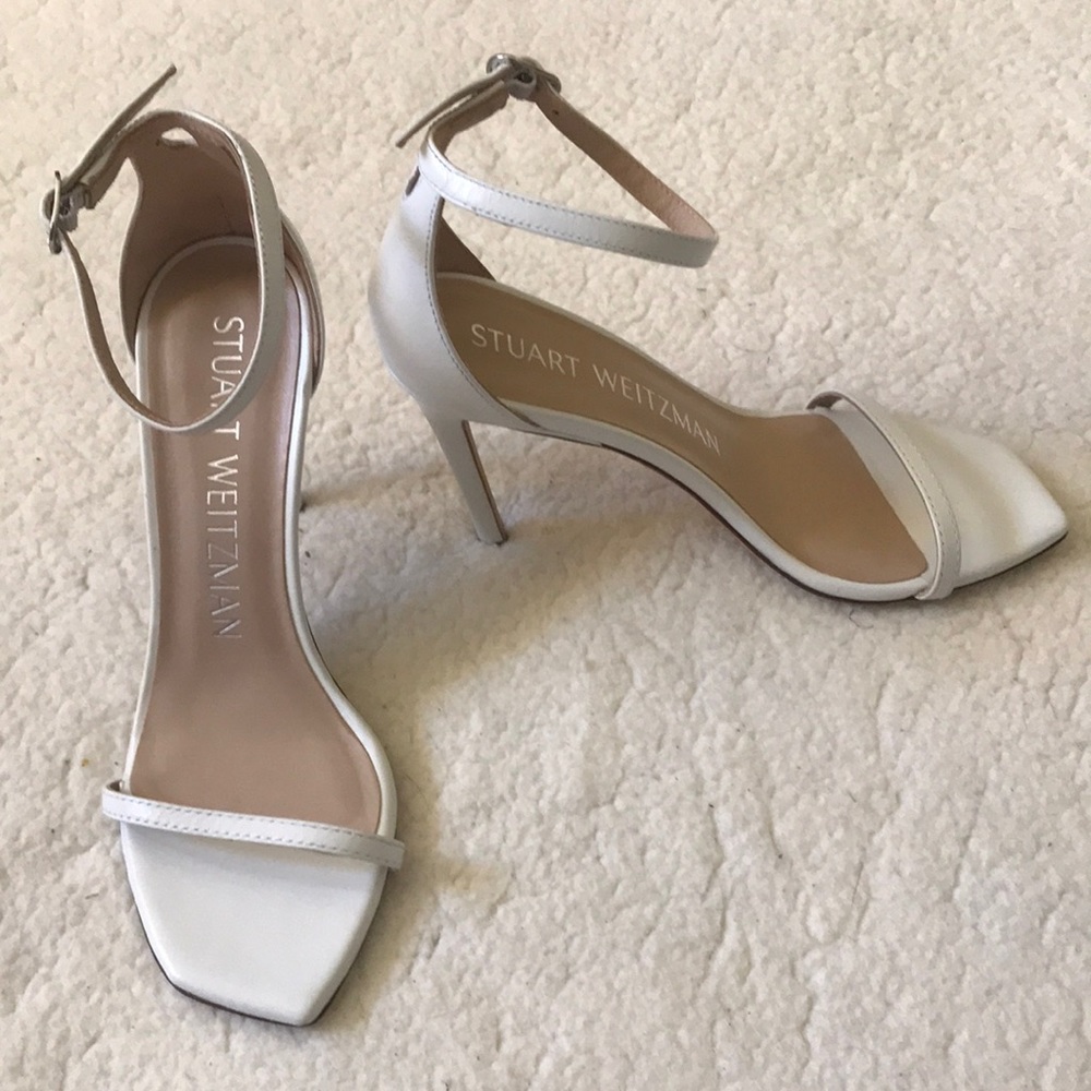 Stuart Weitzman | Amelina 95 White Ankle Strap Heel Sandal Size 6